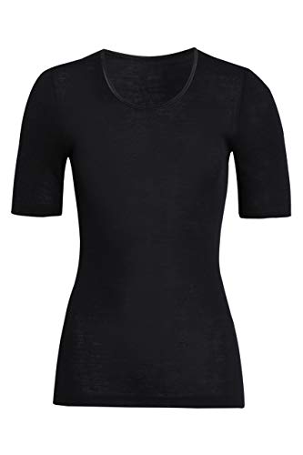 con-ta Kurzarm Shirt, klassisches Basic T-Shirt für Damen, Oberteil mit rundem Halsausschnitt, aus weicher Wolle und Modal, in Schwarz, Größe: 48 von con-ta