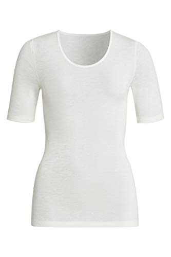 con-ta Kurzarm Shirt, klassisches Basic T-Shirt für Damen, Oberteil mit rundem Halsausschnitt, aus weicher Wolle und Modal, in Wollweiß, Größe: 38 von con-ta