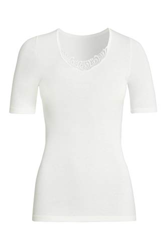 con-ta Kurzarm Shirt, modisches T-Shirt mit Spitze für Damen, warmes Basic aus Baumwolle und Angora, klassisches Oberteil, in Wollweiß, Größe: 48 von con-ta