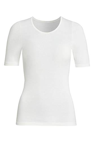 con-ta Kurzarm Shirt, warmes Basic für Damen, aus weichem Angora und Baumwolle, klassisches T-Shirt, dezentes Oberteil, in Wollweiß, Größe: 38 von con-ta