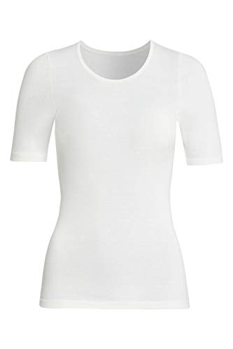 con-ta Kurzarm Shirt, warmes Basic für Damen, aus weichem Angora und Baumwolle, klassisches T-Shirt, dezentes Oberteil, in Wollweiß, Größe: 50 von con-ta