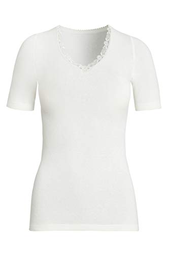 con-ta Kurzarm Shirt, warmes T-Shirt für Damen, klassisches Basic aus Angora und Wolle, dezentes Oberteil, in Wollweiß, Größe: 40 von con-ta