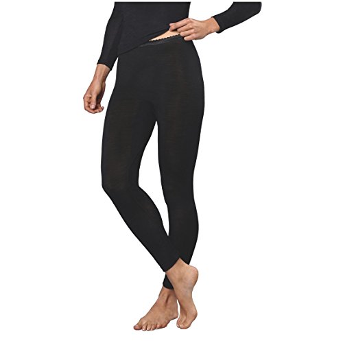 con-ta Lange Hose, Leggings für Damen, Bequeme Unterbekleidung aus Wolle und Modal, weiche Unterwäsche in Feinstrick, in Schwarz, Größe: 40 von con-ta