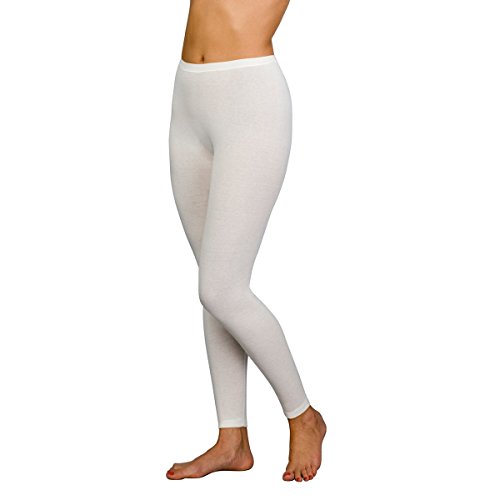 con-ta Lange Hose, warme Unterbekleidung aus Baumwolle und Angora, Leggings für Damen, weiche Unterwäsche, in Wollweiß, Größe: 38 von con-ta