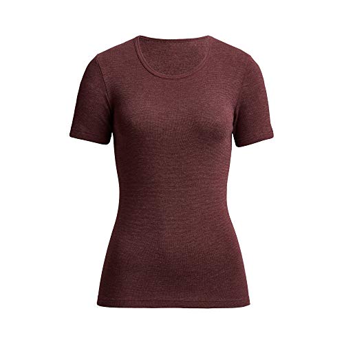 Conta Thermo Kurzarm Shirt, T-Shirt mit natürlicher Baumwolle, wärmende Unterwäsche für Damen, Rundhalsausschnitt, Damenbekleidung, Burgund Geringelt, Größe: 36/XS von con-ta