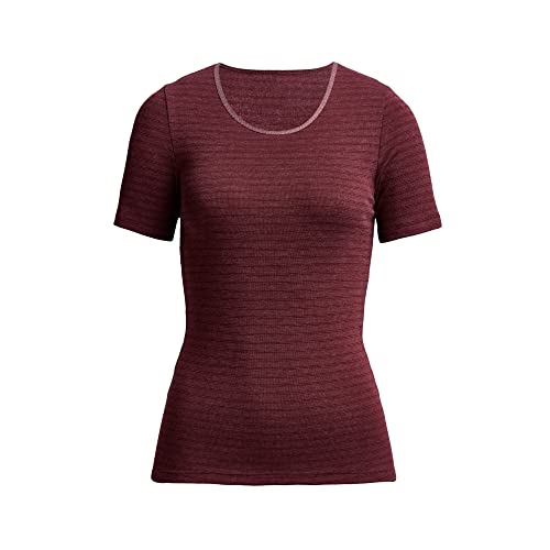 con-ta Thermo Kurzarm Shirt, wärmendes Thermoshirt aus natürlicher Baumwolle, bequemes Basic-T-Shirt, Damenbekleidung, Bordeaux Geringelt, Größe: XL von con-ta