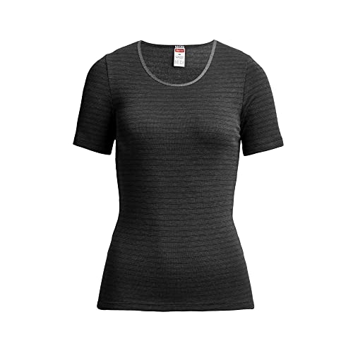 con-ta Thermo Kurzarm Shirt, wärmendes Thermoshirt aus natürlicher Baumwolle, bequemes Basic-T-Shirt, Damenbekleidung, schwarz Geringelt, Größe: 2XL von con-ta