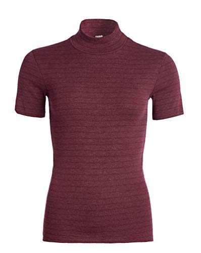 con-ta Thermo Kurzarm Shirt mit Stehkragen, geringeltes Damen T-Shirt mit natürlicher Baumwolle, wärmeisolierende Unterwäsche, Damenbekleidung, Bordeaux Geringelt, Größe: XS von con-ta