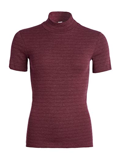 con-ta Thermo Kurzarm Shirt mit Stehkragen, geringeltes Damen T-Shirt mit natürlicher Baumwolle, wärmeisolierende Unterwäsche, Damenbekleidung, Bordeaux Geringelt, Größe: 4XL von con-ta