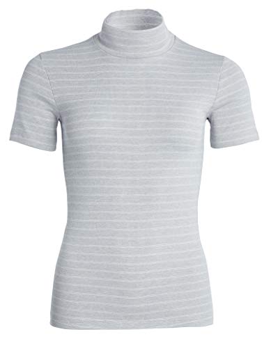 con-ta Thermo Kurzarm Shirt mit Stehkragen, geringeltes Damen T-Shirt mit natürlicher Baumwolle, wärmeisolierende Unterwäsche, Damenbekleidung, Sterling Geringelt, Größe: XS von con-ta