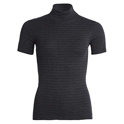 con-ta Thermo Kurzarm Shirt mit Stehkragen, geringeltes Damen T-Shirt mit natürlicher Baumwolle, wärmeisolierende Unterwäsche, Damenbekleidung, schwarz Geringelt, Größe: 3XL von con-ta