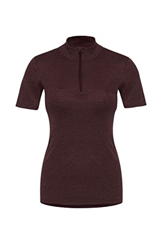 con-ta Thermo Kurzarm Shirt mit Zipper, Damenshirt mit Stehkragen, aus natürlicher Baumwolle, wärmeisolierende Unterwäsche, Burgund Melange, Größe: 40 von con-ta