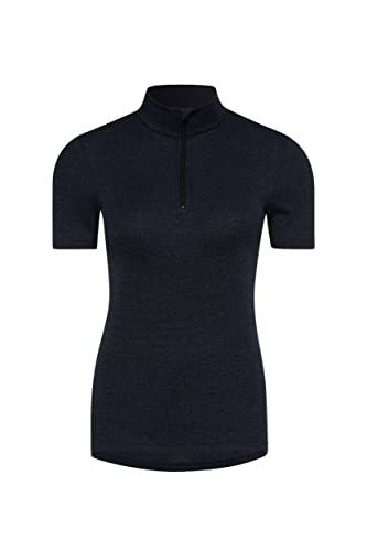 con-ta Thermo Kurzarm Shirt mit Zipper, Damenshirt mit Stehkragen, aus natürlicher Baumwolle, wärmeisolierende Unterwäsche, schwarz Melange, Größe: 44 von con-ta