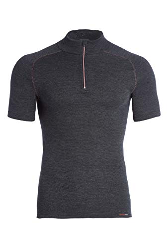 con-ta Thermo Kurzarm Shirt mit Zipper für Herren, wärmendes T-Shirt aus natürlicher Baumwolle, bequemes Basic, Herrenbekleidung, Größe: M - 4XL von con-ta