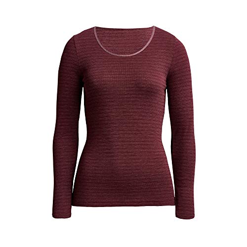 Conta Thermo Langarm Shirt, wärmendes Thermoshirt aus natürlicher Baumwolle, bequemes Basic-Oberteil, Damenbekleidung, Bordeaux Geringelt, Größe: 38/S von con-ta