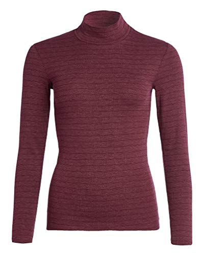 Conta Thermo Langarm Shirt mit Stehkragen, geringeltes Damenshirt mit natürlicher Baumwolle, wärmeisolierende Unterwäsche, Damenbekleidung, Bordeaux Geringelt, Größe: 38/S von con-ta