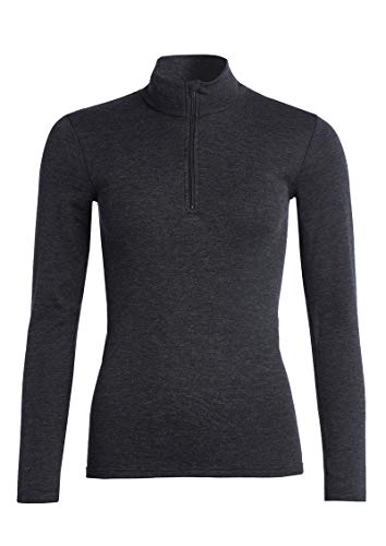 Conta Thermo Langarm Shirt mit Zipper, Damenshirt mit Stehkragen, natürliche Baumwolle, wärmeisolierende, flauschig weiche Innenseite, in versch. Farben, Größen 36-50 Farbe schwarz Melange, Größe 36 von con-ta