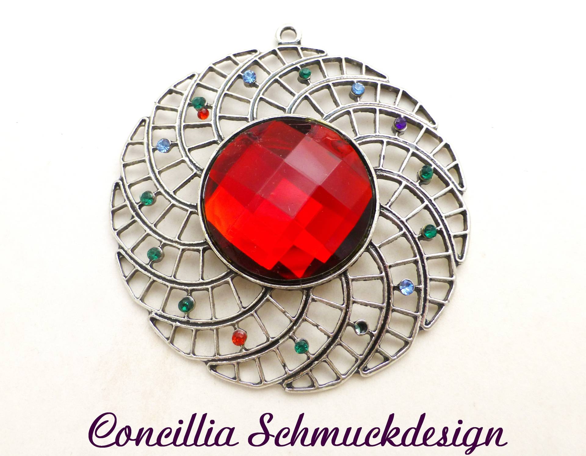Anhänger Groß Rot Bunt Silberfarben von concilliadesign