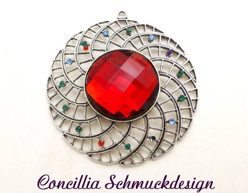 Anhänger Groß Rot Bunt Silberfarben von concilliadesign