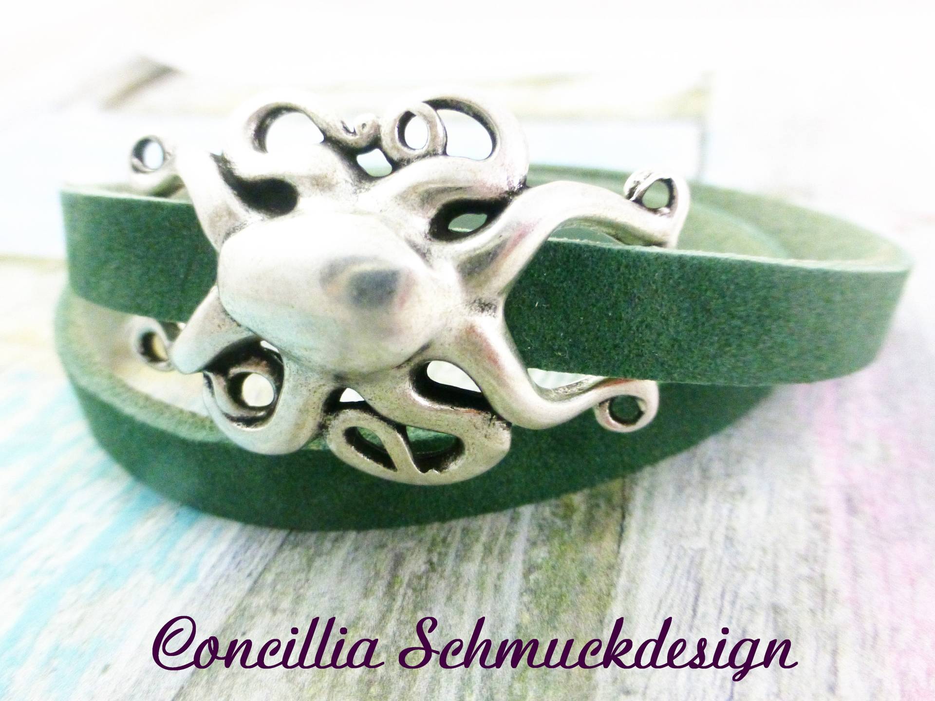 Armband Echtleder Meergrün Octopus von concilliadesign