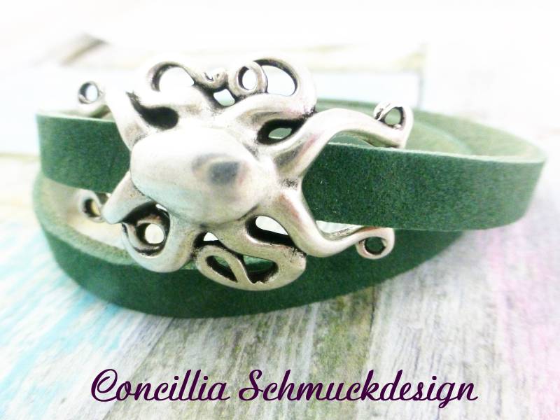 Armband Echtleder Meergrün Octopus von concilliadesign