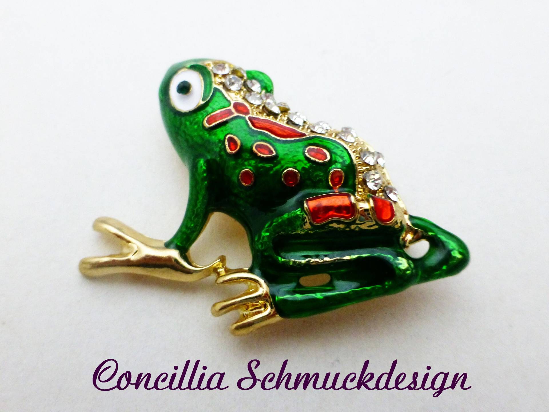 Brosche Frosch Glitzer Gold Grün von concilliadesign