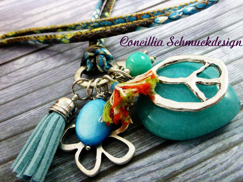 Hippiekette Türkis Bunt Peace von concilliadesign