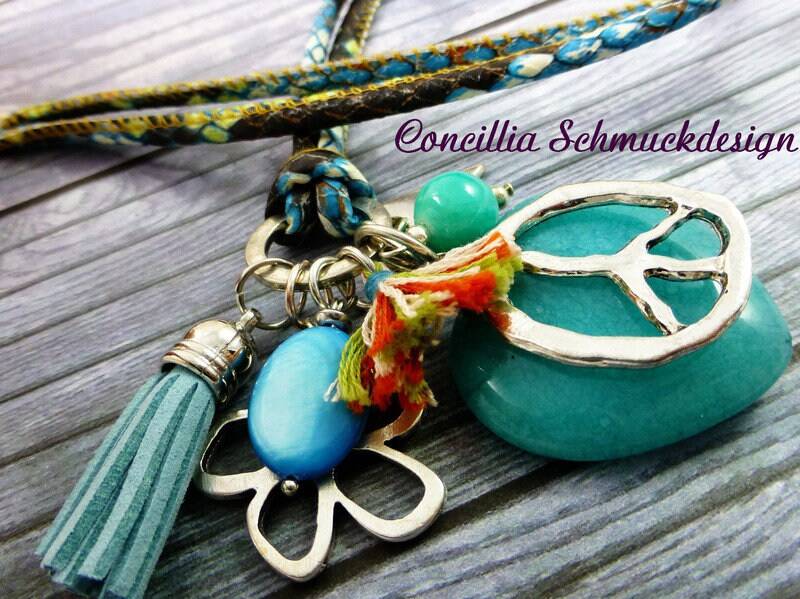 Hippiekette Türkis Bunt Peace von concilliadesign