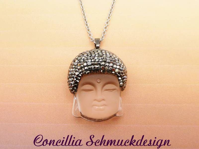 Kette Buddha Durchsichtig Silber Glitzernd Edelstahlkette von concilliadesign