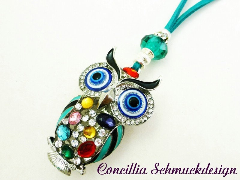 Kette Bunte Glitzereule An Velousband von concilliadesign