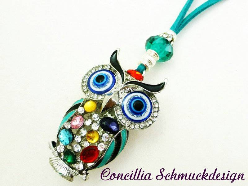 Kette Bunte Glitzereule An Velousband von concilliadesign