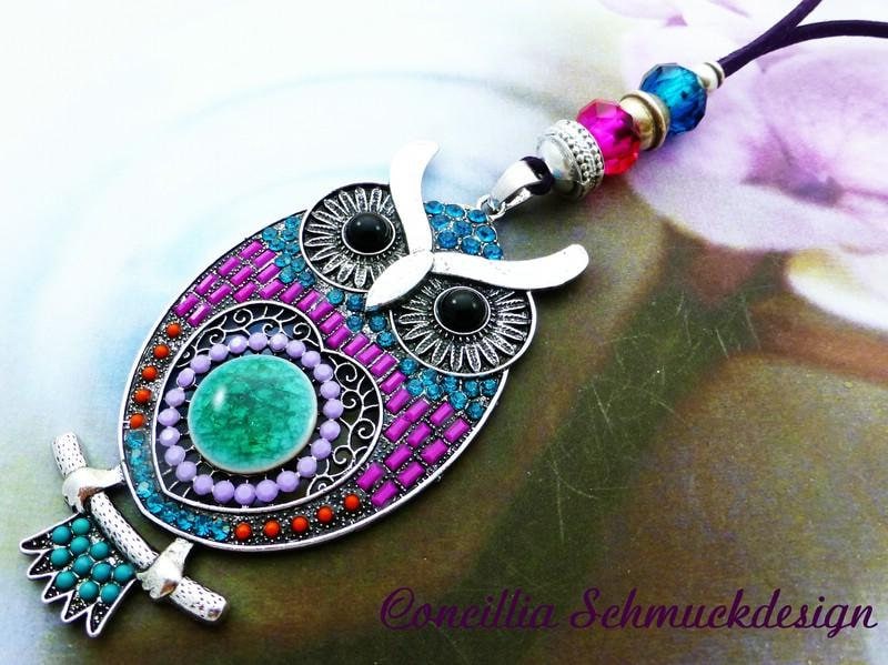 Kette Glitzer Eule Xl Lila Türkis von concilliadesign