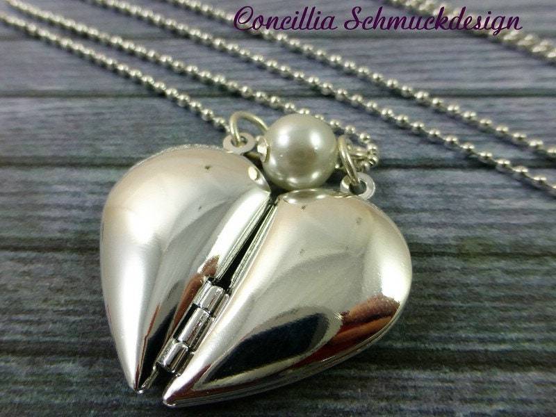 Kette Herzmedaillon Versilbert Doppelt Aufklappbar Freundschaftskette von concilliadesign