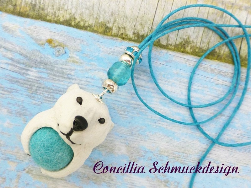 Kette Lang Eisbär Filzkugel Unikat von concilliadesign