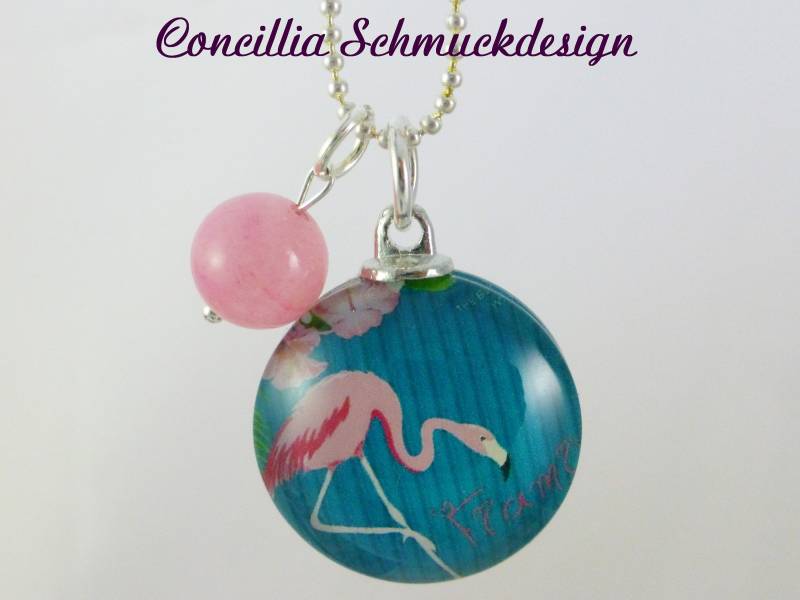 Kette Lang Flamingo Versilbert Rosa Türkisblau von concilliadesign