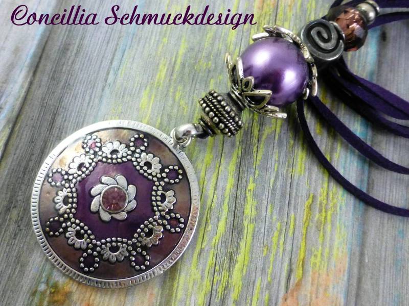 Kette Lang Lila Orientalisch Versilbert Unikat von concilliadesign