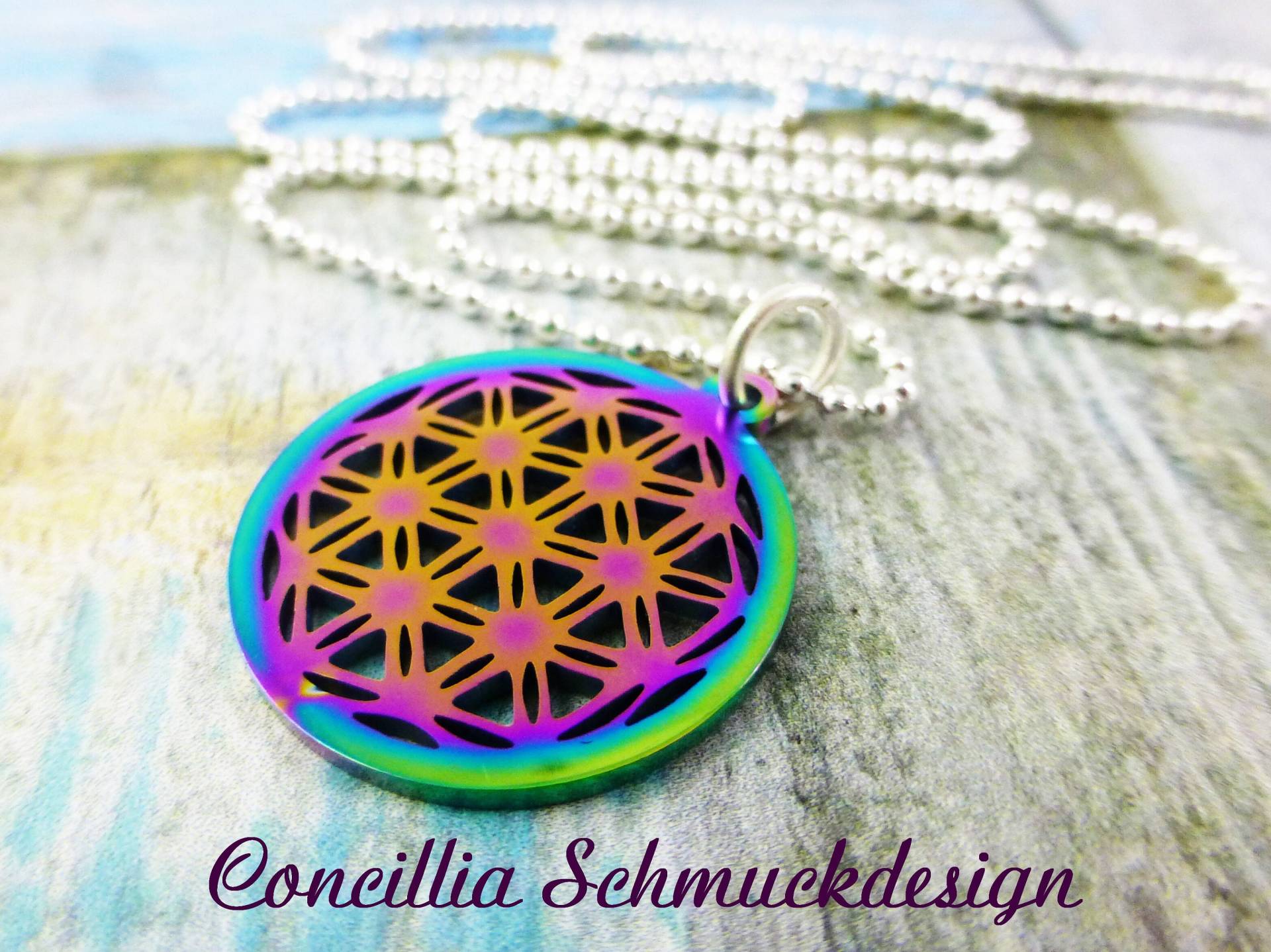 Kette Lebensblume Bunt Edelstahl von concilliadesign