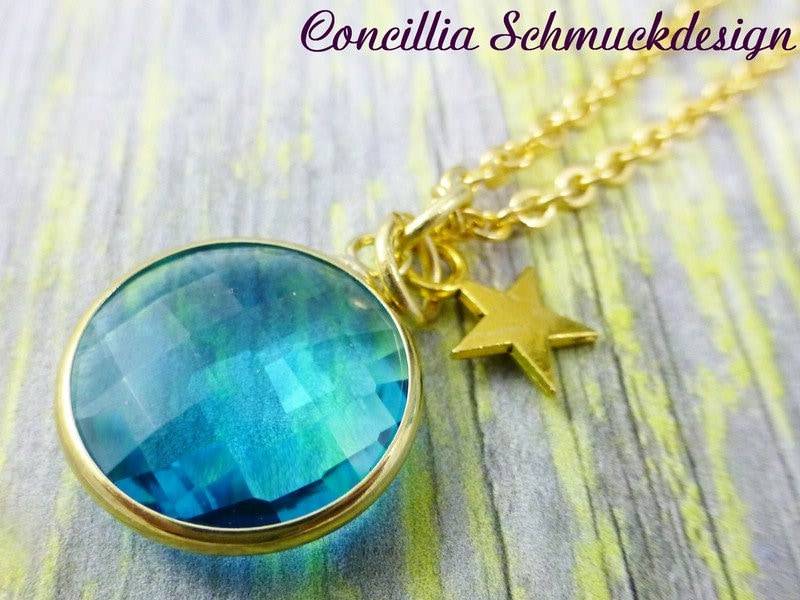Kette Mit Facettiertem Glasstein Türkis von concilliadesign