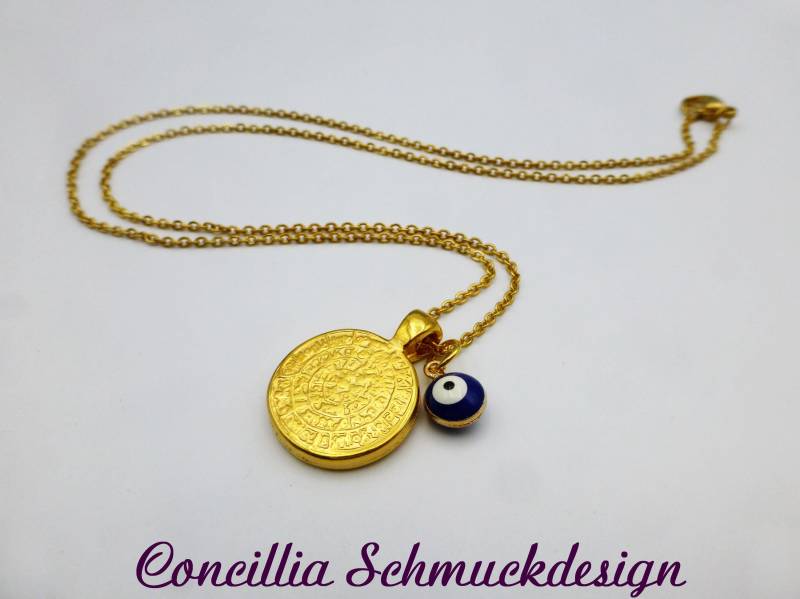 Kette Münze Goldfarben An Edelstahlkette Mit Glücksauge von concilliadesign