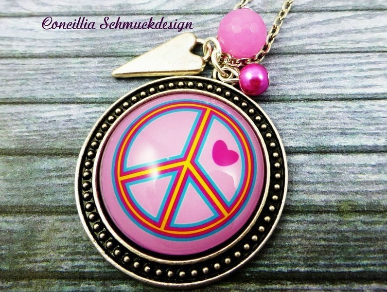 Kette Peacezeichen Pink Herz von concilliadesign