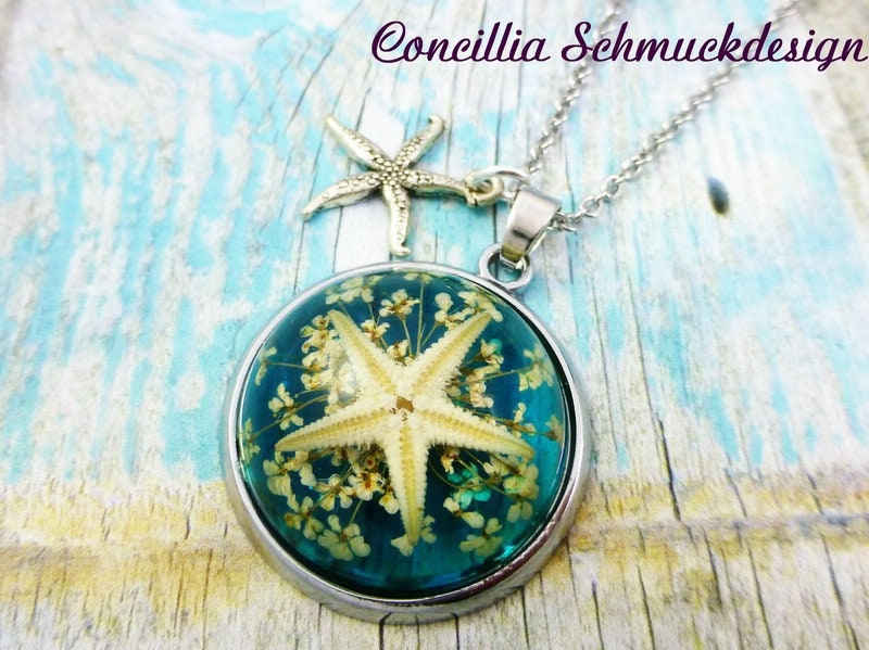 Kette Seestern Blau Türkis Edelstahl von concilliadesign