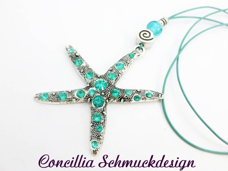 Kette Seestern Groß Türkis Glitzernd von concilliadesign