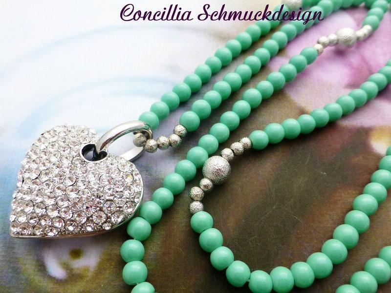 Kette Türkis Herz Groß Glitzer von concilliadesign