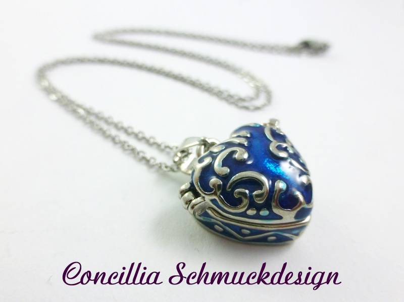 Kleines Herz Medaillon Blau Silber von concilliadesign