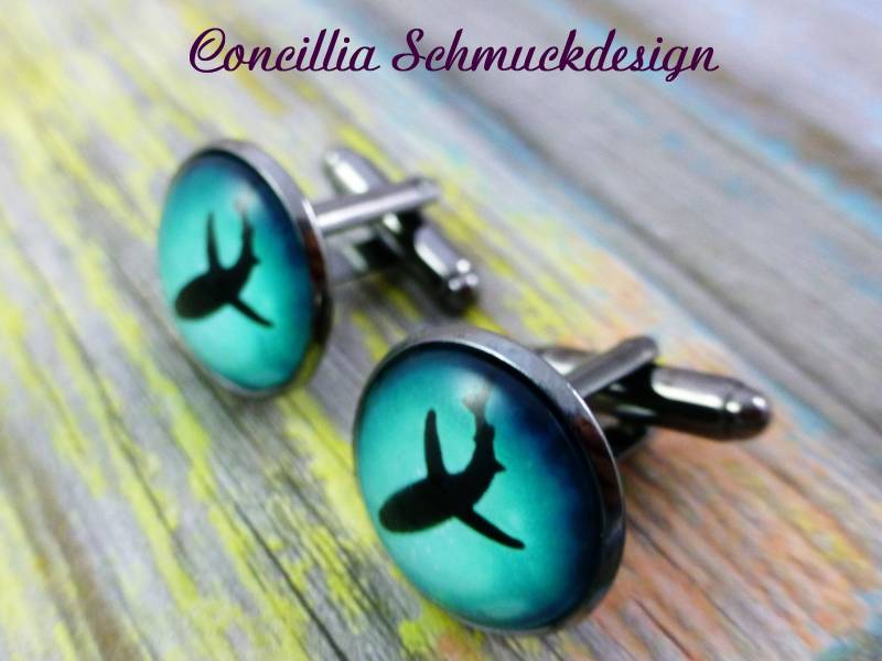 Manschettenknöpfe Hai Türkis Schwarz von concilliadesign