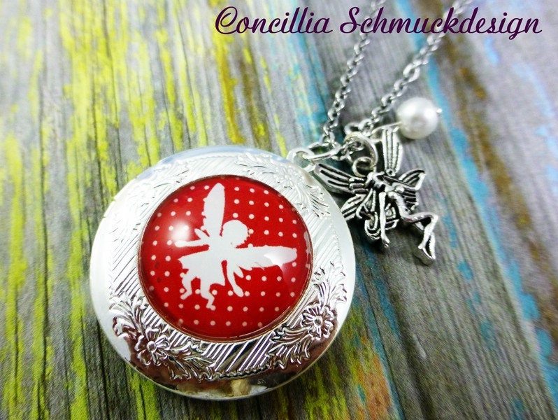 Medaillon Aufklappbar Kleine Elfe Rot Weiß von concilliadesign
