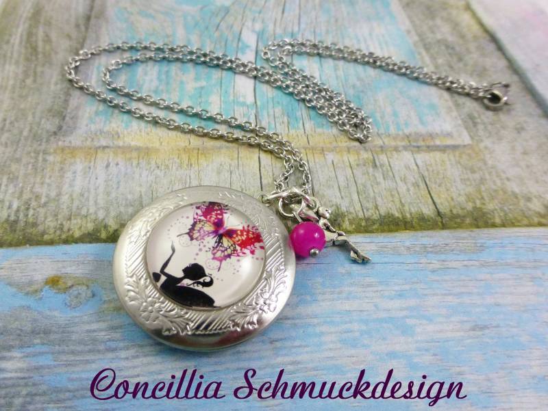 Medaillon Elfe Rosa Aufklappbar Kette Edelstahl von concilliadesign