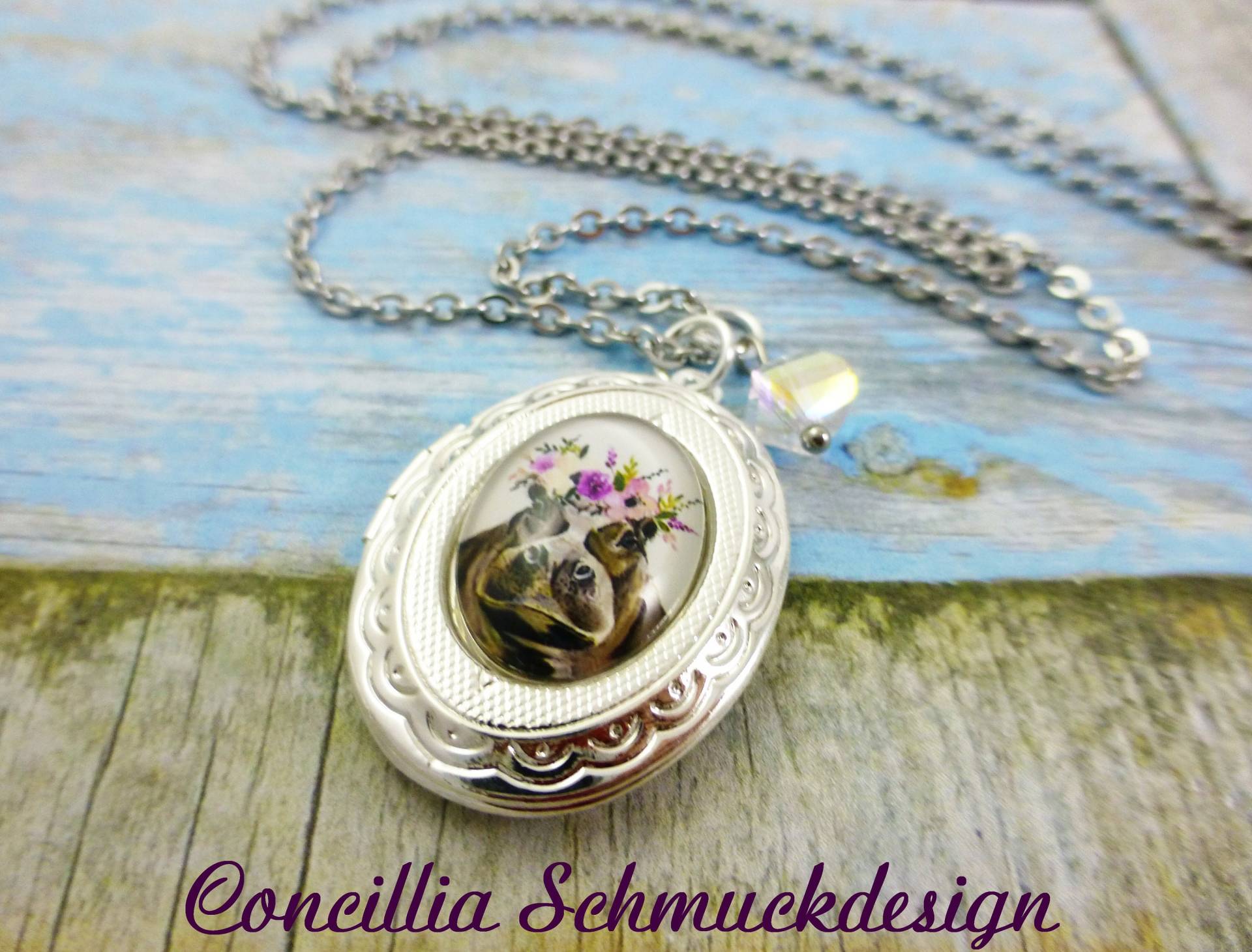 Medaillon Oval Nilpferd Kette Edelstahl von concilliadesign