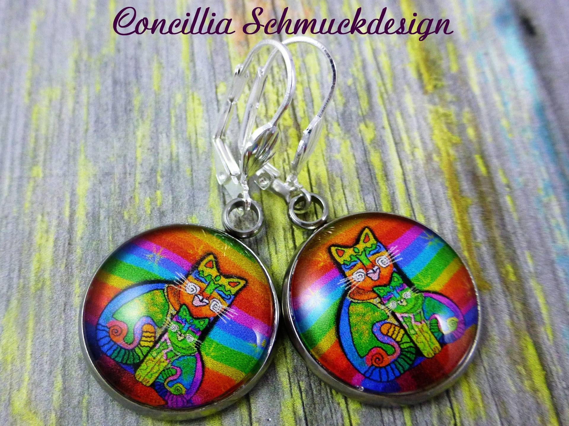 Ohrringe Edelstahl Regenbogenfarben Katze Mutter Und Kind von concilliadesign