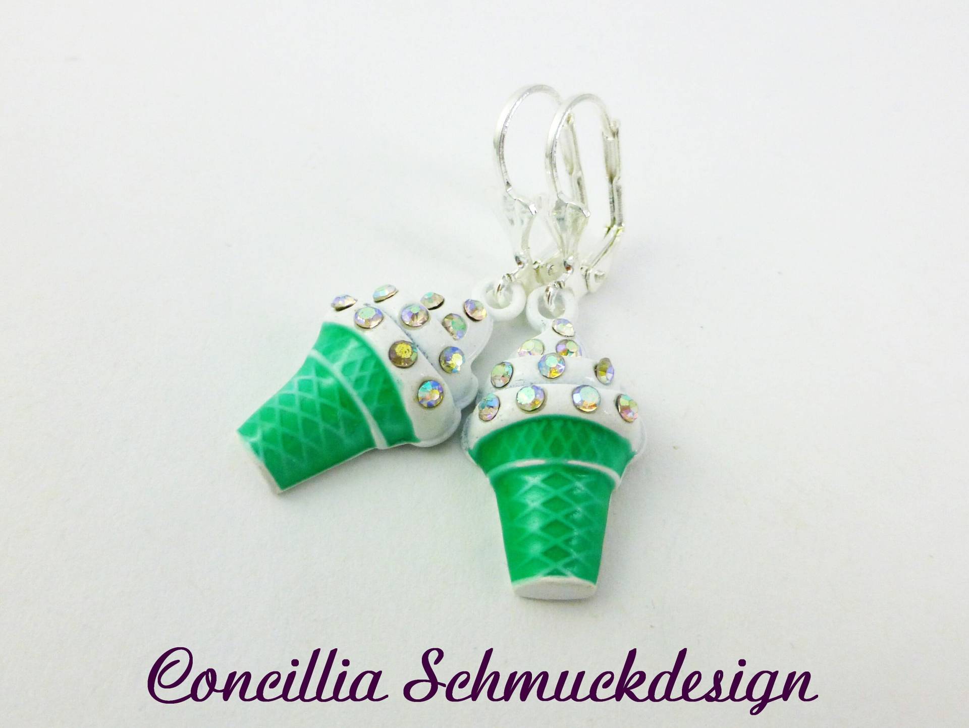 Ohrringe Eisbecher Türkis Grün Weiß Glitzer von concilliadesign